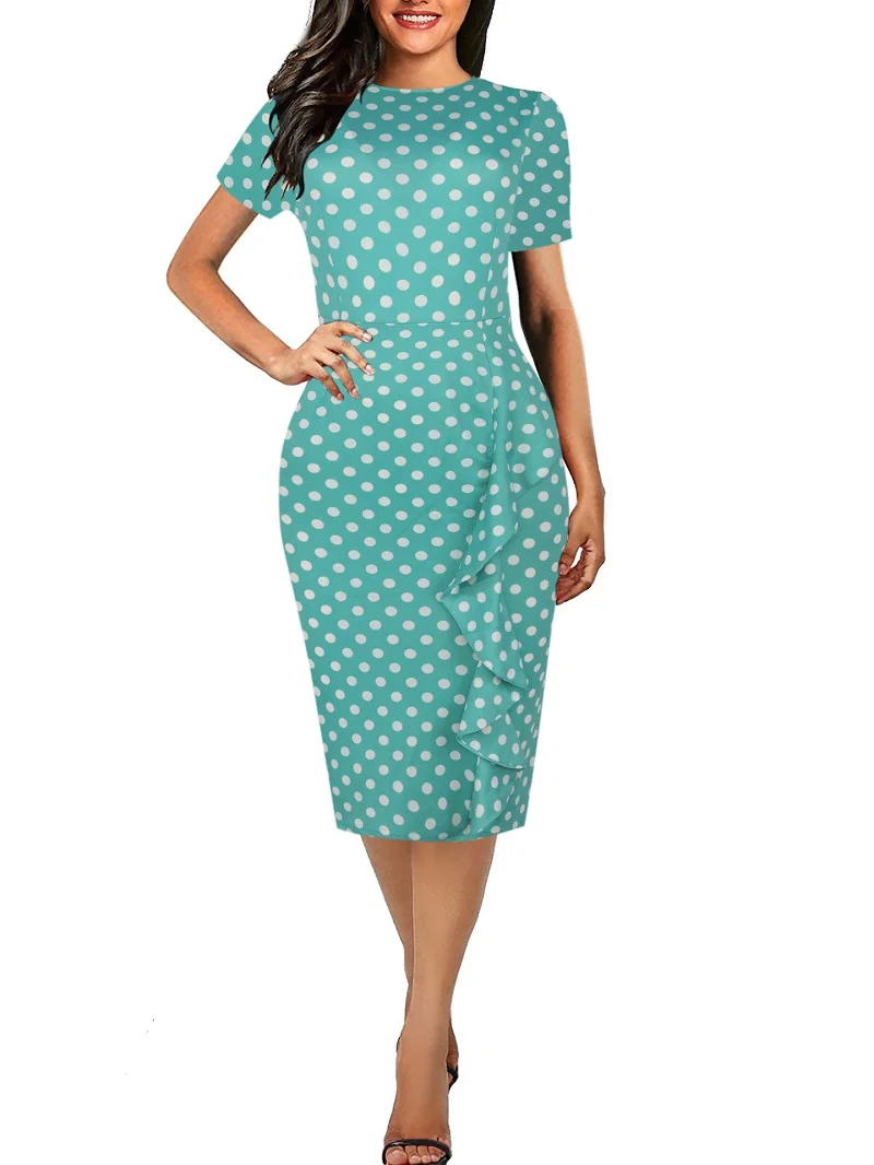 Women short sleeve polka dot print ruffle pencil dress business dress for women office sukienka Formal occasions work dress
Women short sleeve polka dot print ruffle pencil dress business dress for women office sukienka Formal occasions work dress