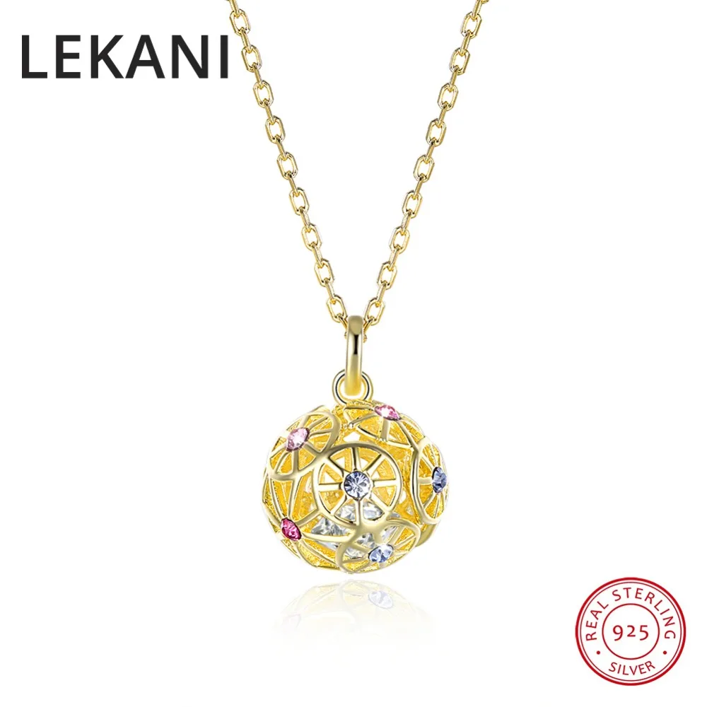 

LEKANI Colorful Ball Pendant Necklaces Crystals From Austria 925 Sterling Silver Gold Plated Collars Fine Jewelry For Women