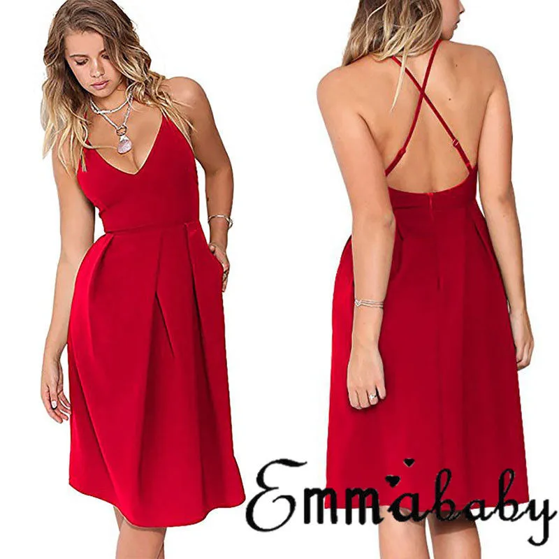 2018 Fashion Women V-neck Summer Dress New Ladies Casual Sleeveless Short Evening Party Halter Dresses Mini Dress Female Vestido
2018 Fashion Women V-neck Summer Dress New Ladies Casual Sleeveless Short Evening Party Halter Dresses Mini Dress Female Vestido