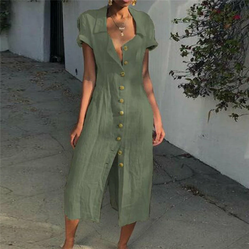 Women Dress 2019 Summer Short Sleeve Beach Dress V Neck Single breasted Party Dress Vestidos Female Casual Solid Midi Dresses
Women Dress 2019 Summer Short Sleeve Beach Dress V Neck Single breasted Party Dress Vestidos Female Casual Solid Midi Dresses