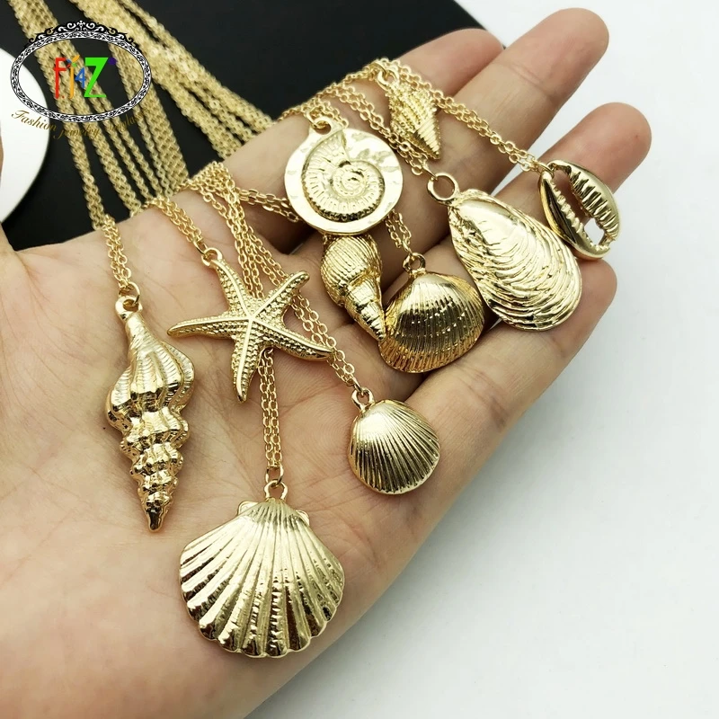 F.J4Z Hot Seashell Pendant Necklace for Women Fashion Alloy Conches Seafish Collar Necklace Summer Beach Jewelry 
F.J4Z Hot Seashell Pendant Necklace for Women Fashion Alloy Conches Seafish Collar Necklace Summer Beach Jewelry