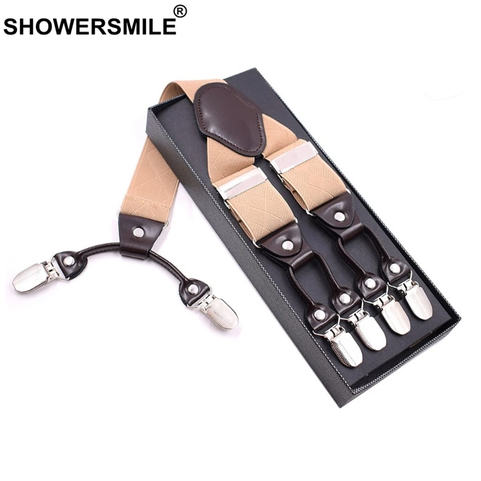 SHOWERSMILE Beige Suspenders Men Vintage Braces Blue Red Brown Gray 6 Clips Y Back British Style Solid 3.5CM Male Suspenders
SHOWERSMILE Beige Suspenders Men Vintage Braces Blue Red Brown Gray 6 Clips Y Back British Style Solid 3.5CM Male Suspenders