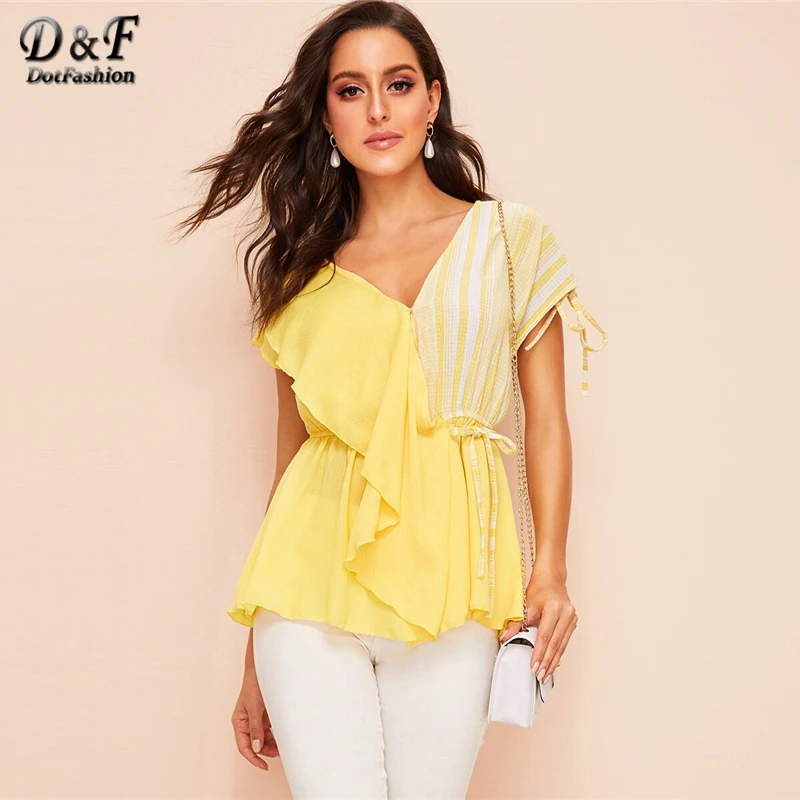Dotfashion Yellow Striped Drawstring Waist Wrap Blouse Shirt Women 2019 Summer Casual V Neck Short Sleeve Clothing Ladies Tops
Dotfashion Yellow Striped Drawstring Waist Wrap Blouse Shirt Women 2019 Summer Casual V Neck Short Sleeve Clothing Ladies Tops