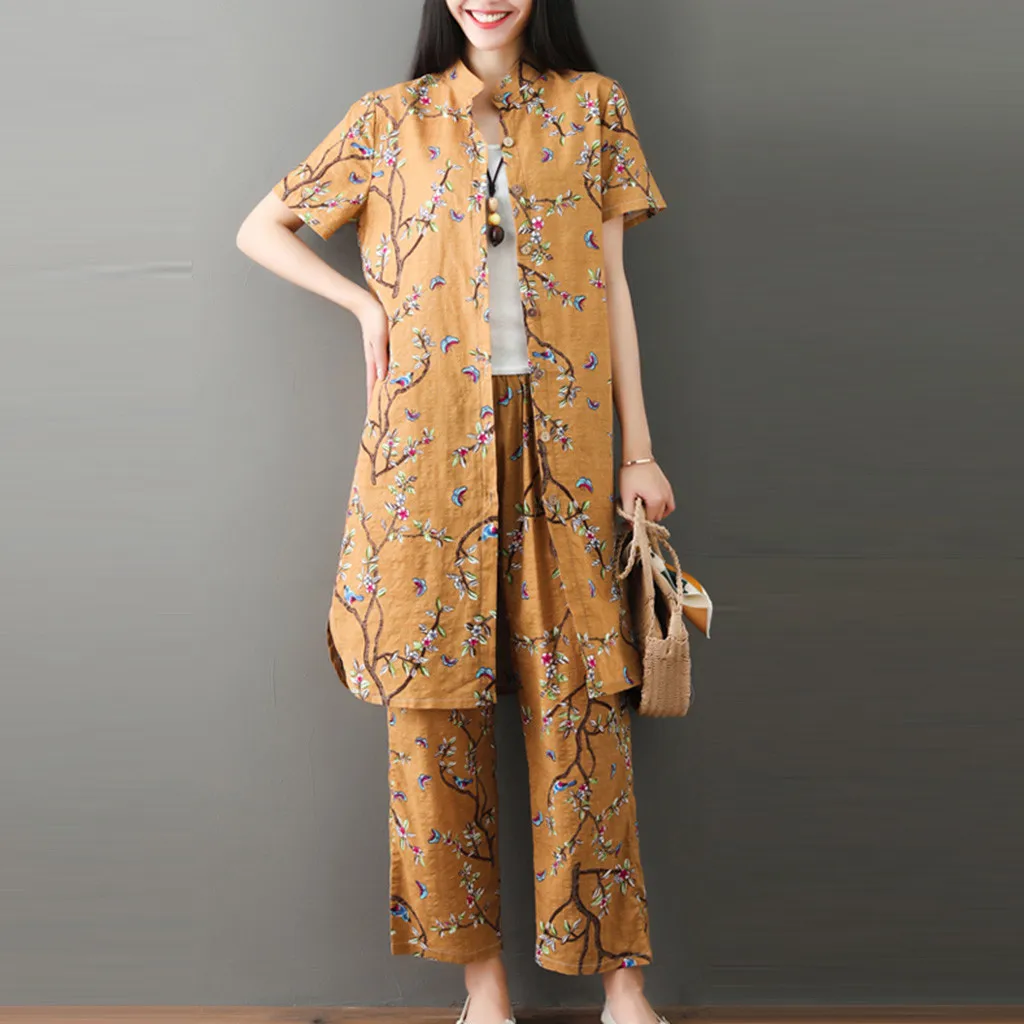 JAYCOSIN 2019 New Summer Women Suit Cotton Korean Fashion Vintage Flower Print Short Sleeve X-Long Tops Long Pants Set 905228
JAYCOSIN 2019 New Summer Women Suit Cotton Korean Fashion Vintage Flower Print Short Sleeve X-Long Tops Long Pants Set 905228