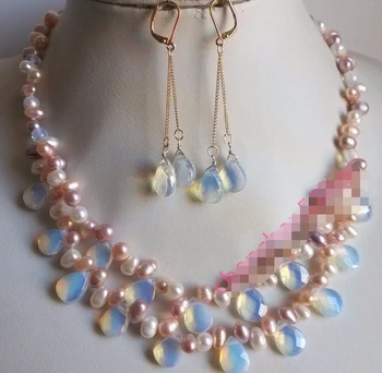 ddh001362 Lucky white pink lavender fresh water pearl & white opal necklace 17-18" earring
ddh001362 Lucky white pink lavender fresh water pearl & white opal necklace 17-18" earring