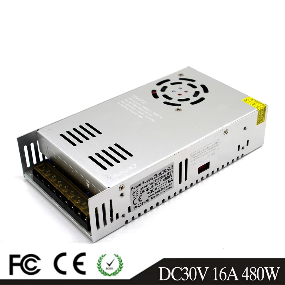 Single Output 480W DC30V 16A 32V 15A 36V 13.3A 42V 11.5A 48V 10A 60V 8A Power supply DC Switching Driver 110V 220V AC-DC SMPS
Single Output 480W DC30V 16A 32V 15A 36V 13.3A 42V 11.5A 48V 10A 60V 8A Power supply DC Switching Driver 110V 220V AC-DC SMPS
