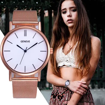 

GENEVE Women's Watch Rose Gold Stainless Steel Mesh Clock Male Casual Quartz Wristwatch montre Femme Relogio Bayan Kol Saati #D