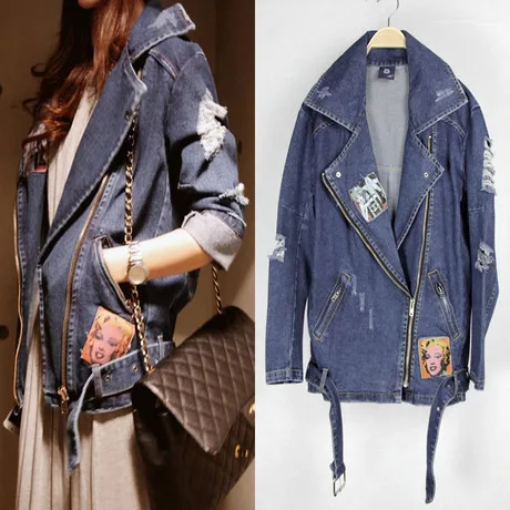 Women Denim Jacket 2018 Autumn Winter Vintage Frayed Hole Character Marilyn Monroe Print Pattern Jeans Jacket Vintage Coat 5038
Women Denim Jacket 2018 Autumn Winter Vintage Frayed Hole Character Marilyn Monroe Print Pattern Jeans Jacket Vintage Coat 5038