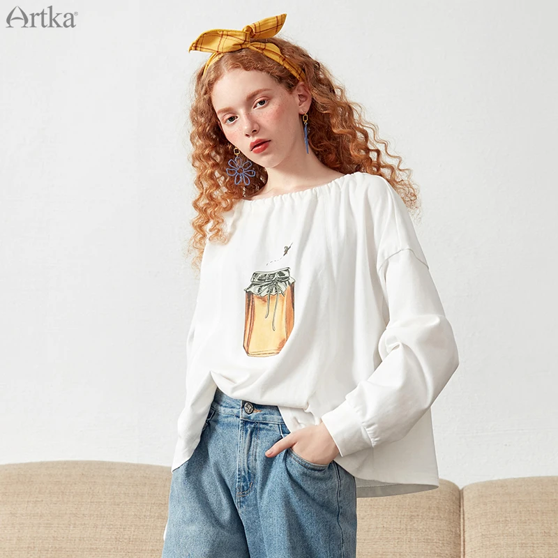 ARTKA 2019 Spring New Arrival Women 100% Cotton T-shirt Cute Printing Round Neck Long Sleeve Loose Style T-shirt TA10195C
ARTKA 2019 Spring New Arrival Women 100% Cotton T-shirt Cute Printing Round Neck Long Sleeve Loose Style T-shirt TA10195C