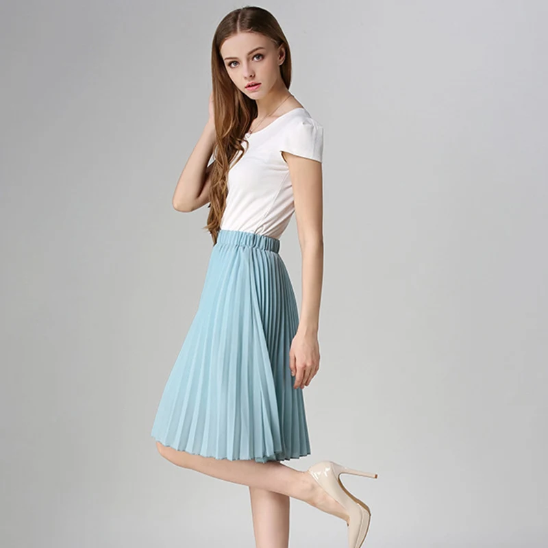 Женская плиссированная юбка TIGENA Повседневная шифоновая средней длины с высокой