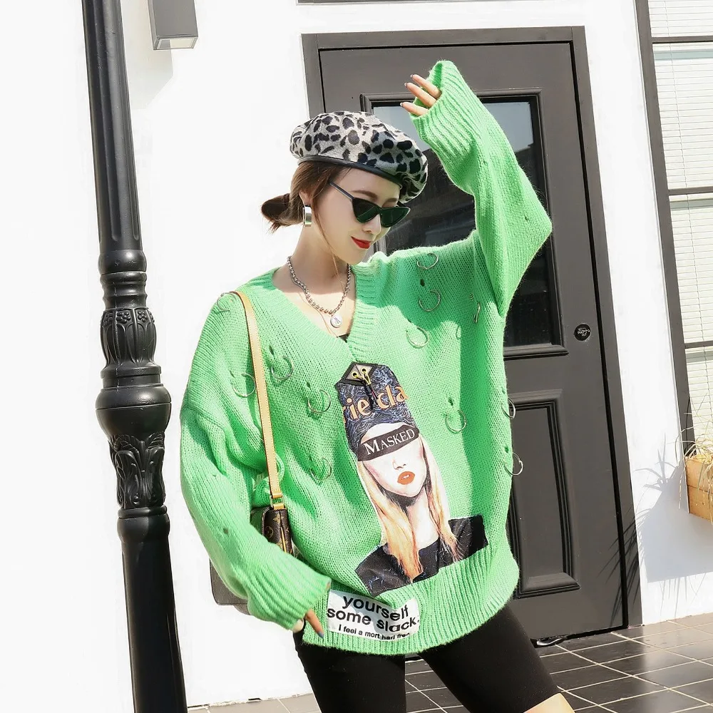 High Street Holes Metal Ring Sweater Womens V Neck Casual Loose Knitted Wear Tops Hollow Out Long Style Pullovers
High Street Holes Metal Ring Sweater Womens V Neck Casual Loose Knitted Wear Tops Hollow Out Long Style Pullovers