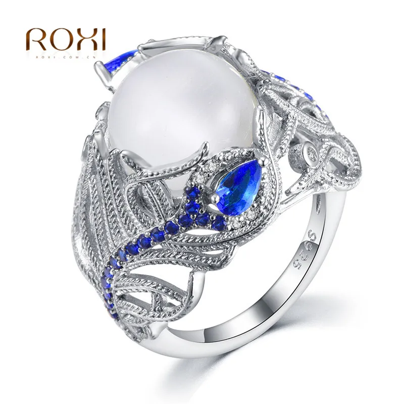 

Moonstone Rings for Women Vintage Tibetan Ring inlay Blue Gem Water Drop White Opal Stone Ring Female Fashion Wedding Jewelry Z4
