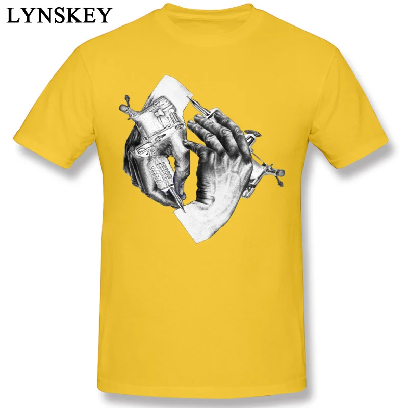 Faddish Normal Tops T Shirt Escher Tattoo Summer/Fall Short Sleeve 100% Cotton O-Neck Male T Shirts Normal Tee Shirts yellow