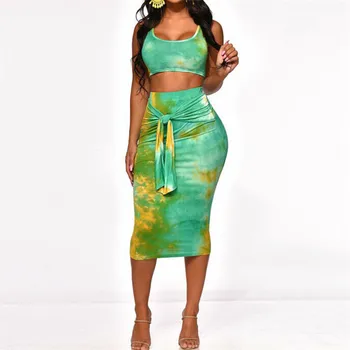 Women Two-piece Outfits Elegant Woman Vintage Gradient Printing Clothes Set Summer Sleeveless Crop Top Blouse Skirt 2Pcs Outfits 
Women Two-piece Outfits Elegant Woman Vintage Gradient Printing Clothes Set Summer Sleeveless Crop Top Blouse Skirt 2Pcs Outfits