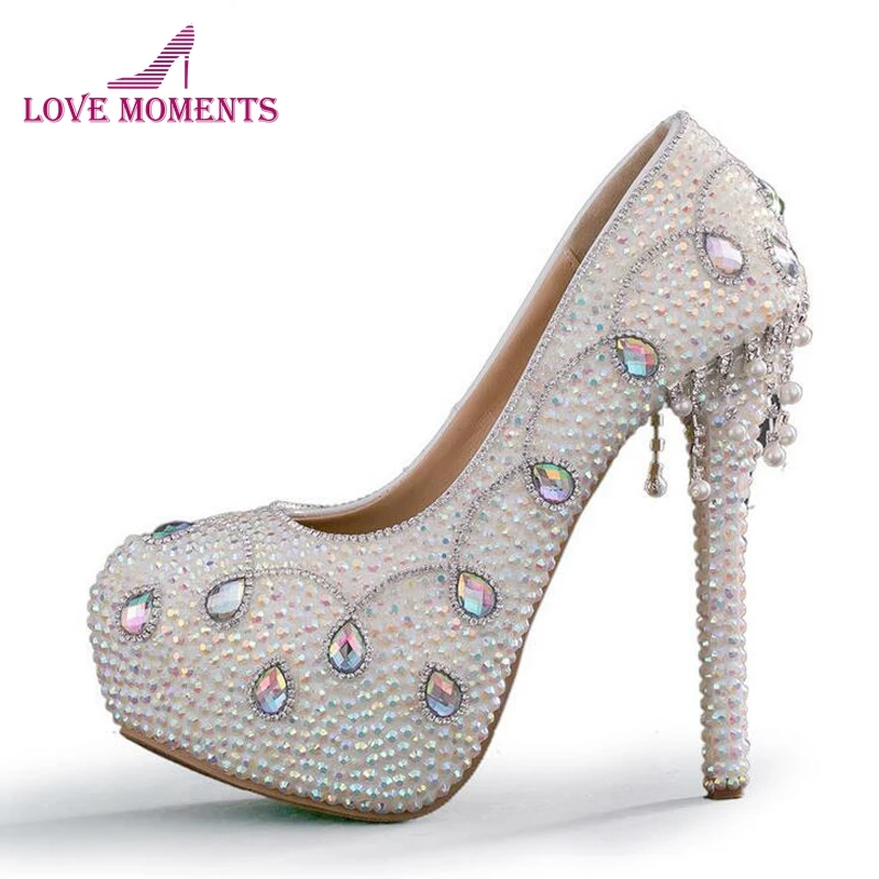 

Colorful Rhinestone Bridal Wedding Shoes White Crystal Bride Wedding Ceremony Formal Dress Shoes High Heel Party Prom Pumps