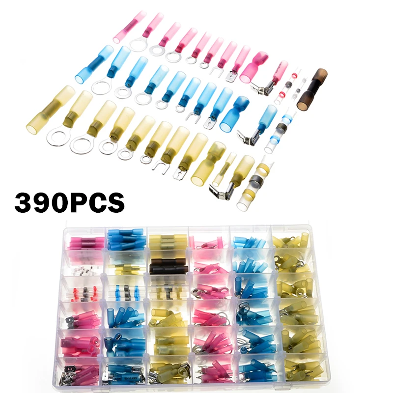 390PCS Heat Shrink Terminals Assorted Electrical Wire Cable Connectors Kit Waterproof Shrinkable Terminators Set 22-10AWG
390PCS Heat Shrink Terminals Assorted Electrical Wire Cable Connectors Kit Waterproof Shrinkable Terminators Set 22-10AWG