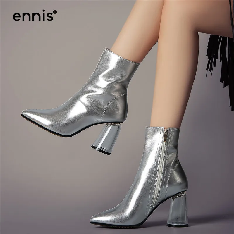 ENNIS 2019 High Heel Boots Ankle Women Silver Boots Patent Leather Transparent Heels Booties Ladies Gold Shoes Autumn New A975
ENNIS 2019 High Heel Boots Ankle Women Silver Boots Patent Leather Transparent Heels Booties Ladies Gold Shoes Autumn New A975