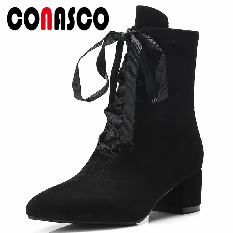 CONASCO Top Quality Women Pointed Toe Ankle Boots Ribbons Corss-tied Short Martin Shoes Woman Square Heels Party Pumps Boots
CONASCO Top Quality Women Pointed Toe Ankle Boots Ribbons Corss-tied Short Martin Shoes Woman Square Heels Party Pumps Boots