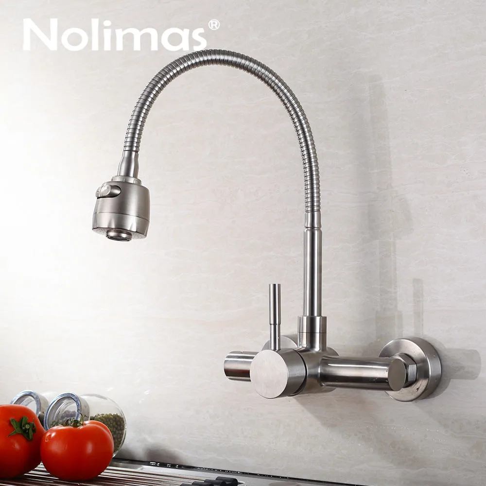 SUS 304 stainless steel Wall Mounted Kitchen Faucet Brushed NickleSpool Mixer Water Tap Hot And Cold Double Control Faucets
SUS 304 stainless steel Wall Mounted Kitchen Faucet Brushed NickleSpool Mixer Water Tap Hot And Cold Double Control Faucets