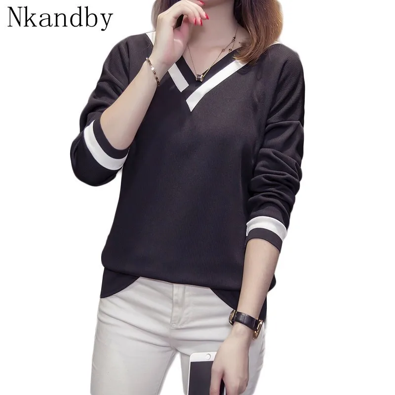 Plus Size V Neck Thick T-shirts Women Korean Spliced Tops 2019 Autumn Long Sleeve T shirt Oversized Lady Tshirt Streetwear 4xl
Plus Size V Neck Thick T-shirts Women Korean Spliced Tops 2019 Autumn Long Sleeve T shirt Oversized Lady Tshirt Streetwear 4xl