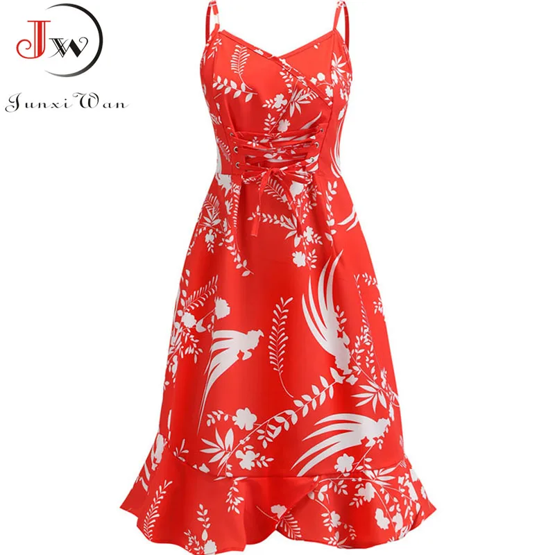 Sexy Spaghetti Strap Beach Midi Dress 2019 Vintage Floral Print A-line Mermaid Dress Red White Black Ruffle Holiday vestidos
Sexy Spaghetti Strap Beach Midi Dress 2019 Vintage Floral Print A-line Mermaid Dress Red White Black Ruffle Holiday vestidos