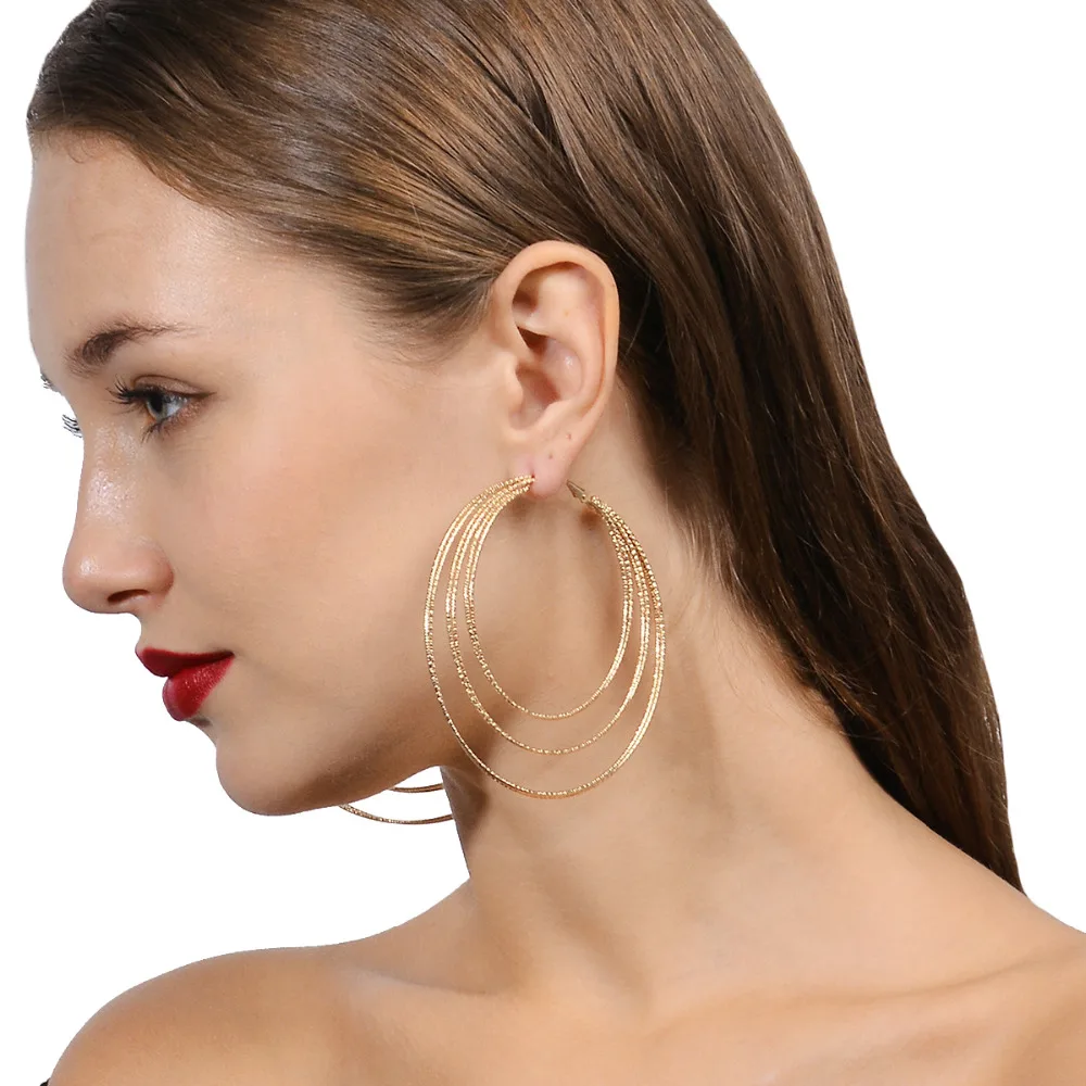 

Multiple Layers Huge Hoop Earrings Jewelry for Women Gold Silver Color Circles Statement Earrings