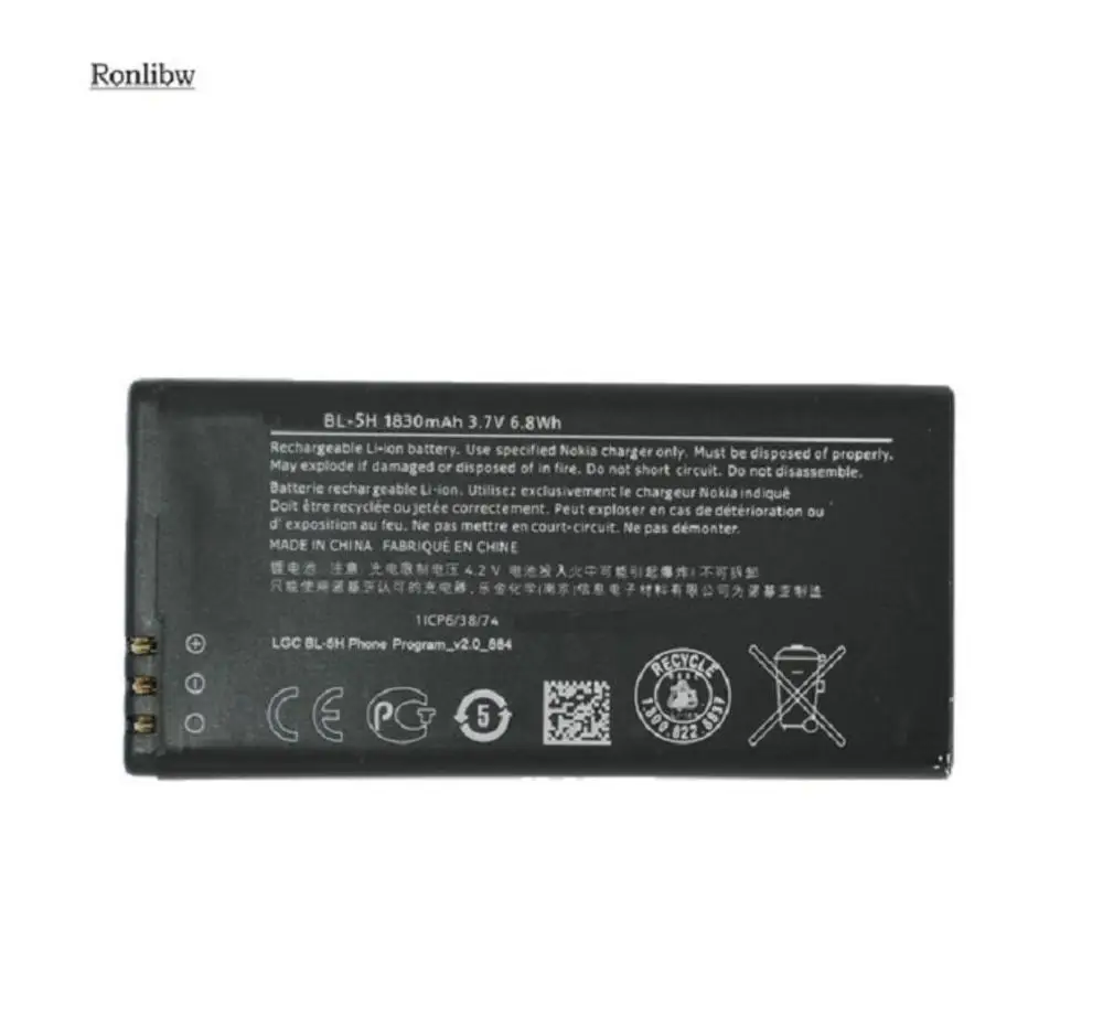 Ronlibw BL-5H BL 5H replacement Battery For Nokia Lumia 630 636 638 635 Bateria Betterie Accumulator
Ronlibw BL-5H BL 5H replacement Battery For Nokia Lumia 630 636 638 635 Bateria Betterie Accumulator
