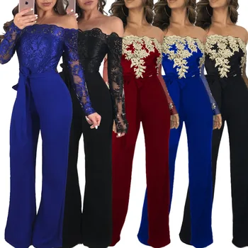 Chic Appliques Lace Jumpsuit Women Sexy Off Shoulder Slash Neck Women Jumpsuit Elegant Slim Wide Pants Jumpsuit Black Blue Red
Chic Appliques Lace Jumpsuit Women Sexy Off Shoulder Slash Neck Women Jumpsuit Elegant Slim Wide Pants Jumpsuit Black Blue Red