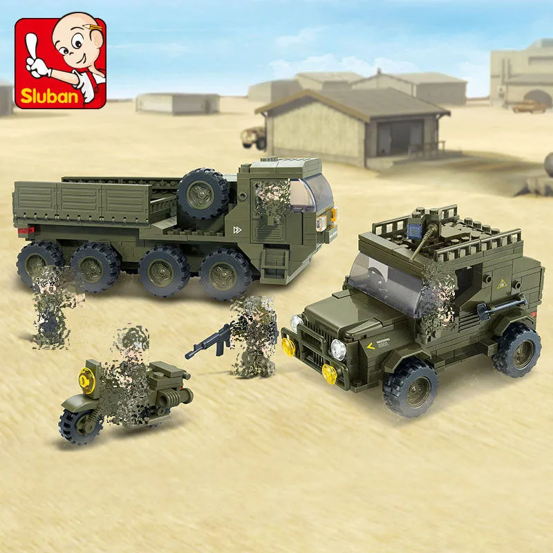 Sluban 0307 455Pcs Military Serie Jeep&Motorcycles Army troops Set Building Blocks Educational Childen Toy Compatible With Lego
Sluban 0307 455Pcs Military Serie Jeep&Motorcycles Army troops Set Building Blocks Educational Childen Toy Compatible With Lego