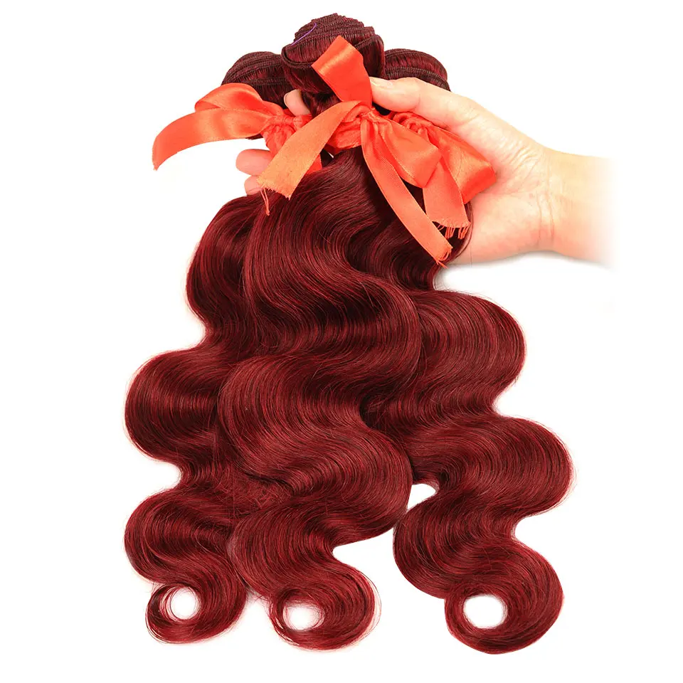 Pinshair Pre-Colored Bold Red 99J 3 Bundles With Closure Peruvian Body Wave Human Hair Weave Extension Non Remy 1 Pack No Tangle (19)