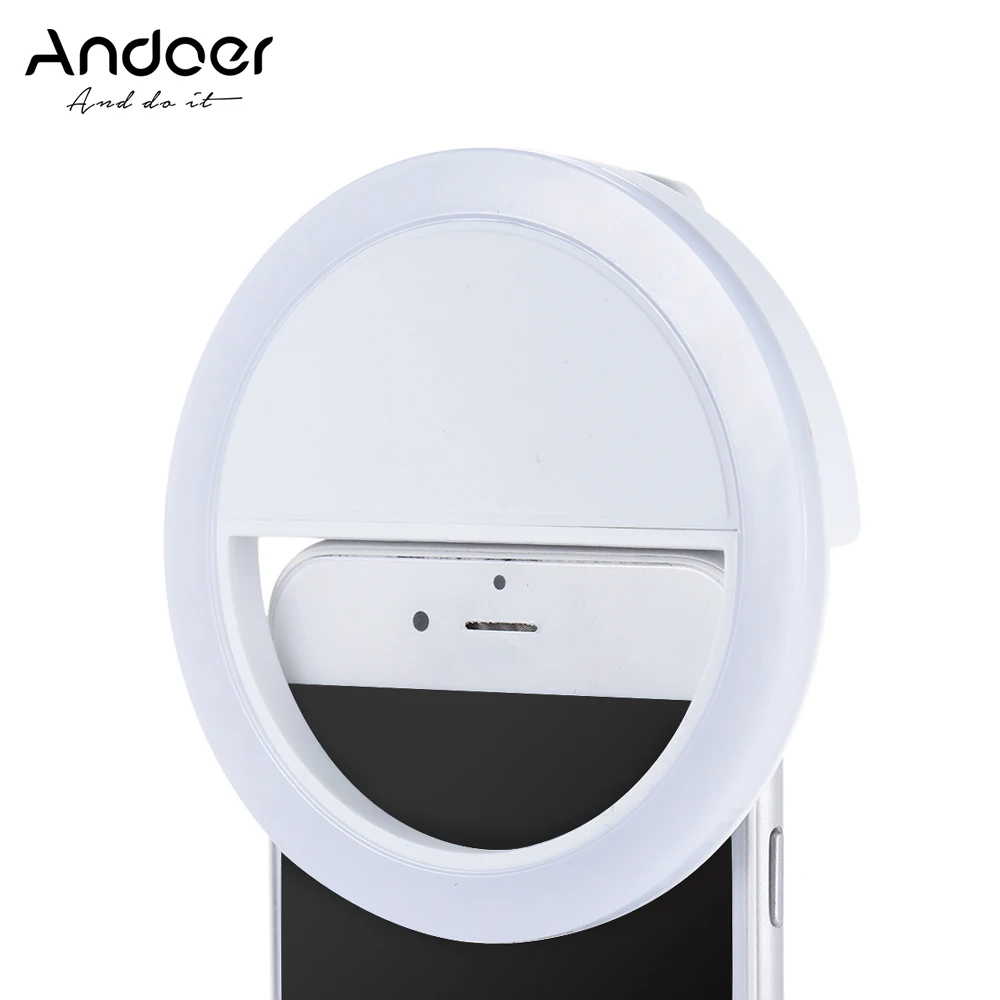 Andoer Mini 36 LED Selfie Ring Light Portable Clip-on Fill-in Lamp Lighting 3 Modes w/ Built-in Battery for iPhone Smartphone PC
Andoer Mini 36 LED Selfie Ring Light Portable Clip-on Fill-in Lamp Lighting 3 Modes w/ Built-in Battery for iPhone Smartphone PC