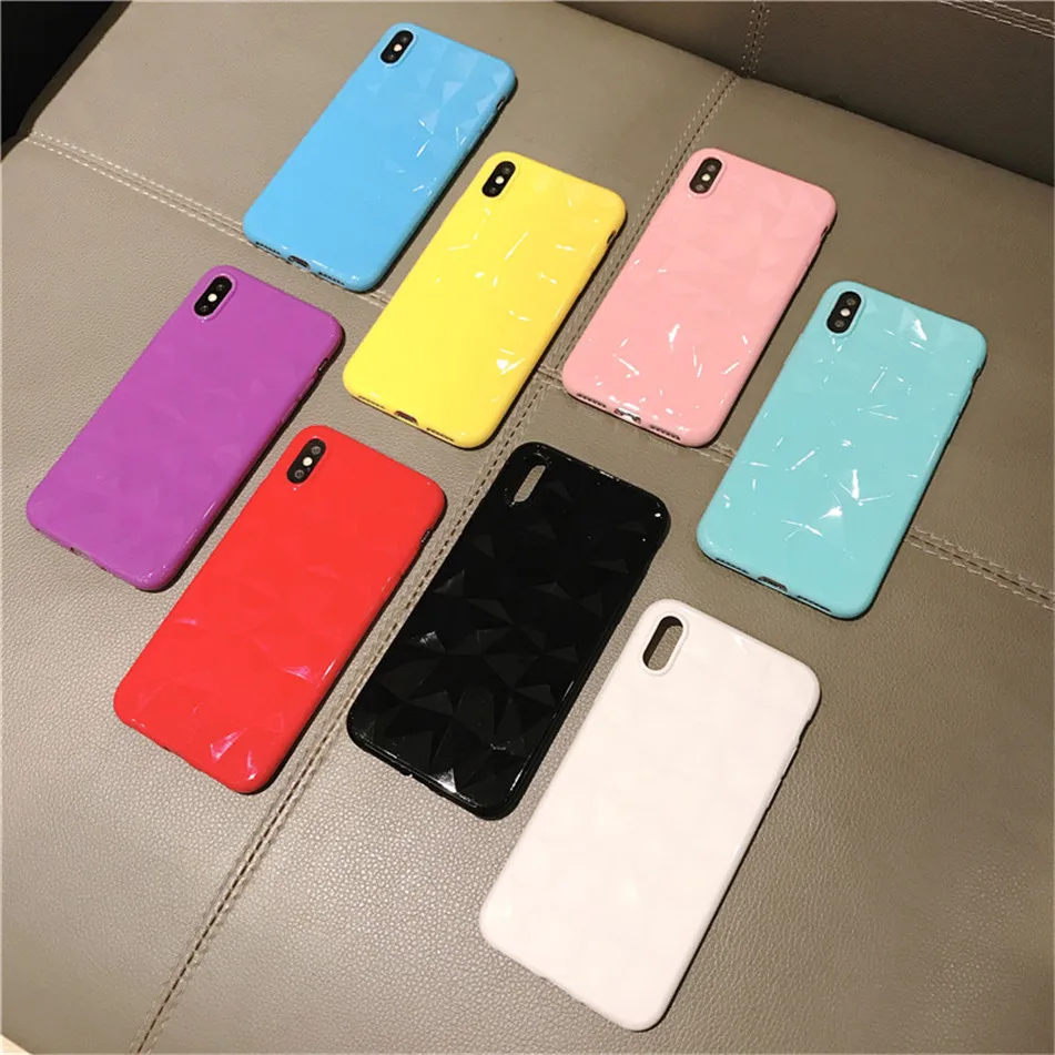 USLION Candy Color Phone Case for iPhone 7 6 6S 8 Plus 3D Diamond Pattern Clear Cover Capa For iPhone XS Max XR X Soft TPU Cases