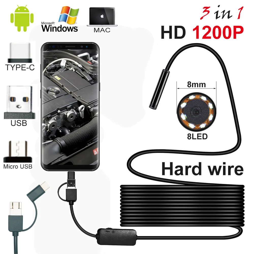 2018 Newest 2MP 8mm Waterproof Mini 3 In 1 Endoscope USB Wire Snake Tube Inspection Borescope Compatible Android Smartphone PC
2018 Newest 2MP 8mm Waterproof Mini 3 In 1 Endoscope USB Wire Snake Tube Inspection Borescope Compatible Android Smartphone PC