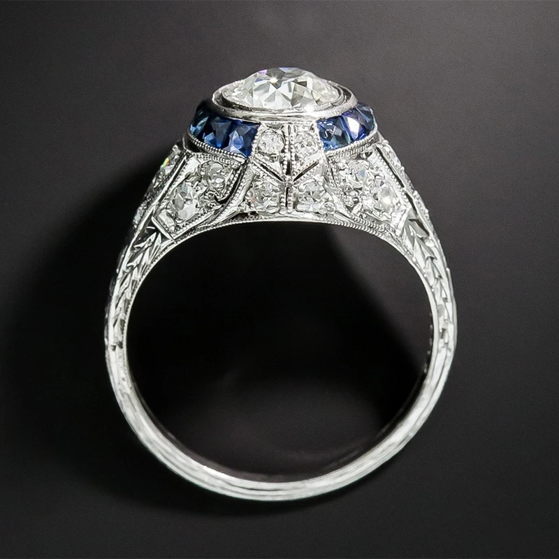 Женское кольцо из серебра 925 пробы с синим сапфиром|Кольца| |