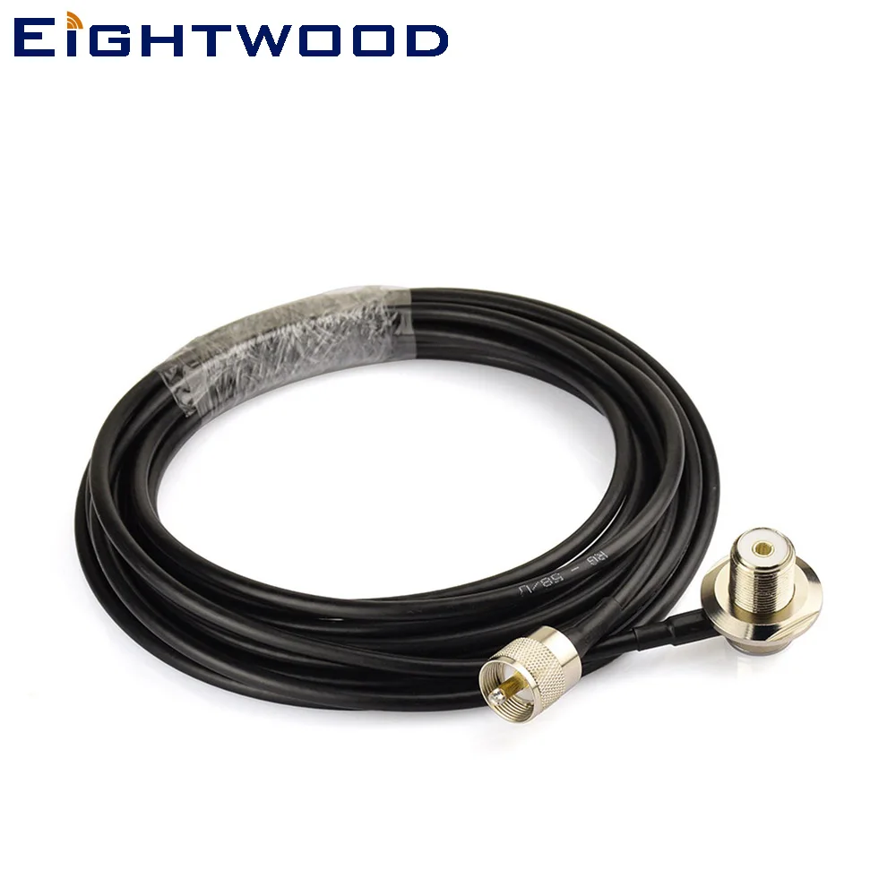 

Eightwood CB Radio Antenna Extension Cable UHF PL-259 Male Straight to SO-239 Female Right Angle RG58 Coaxial 5 Meters Adapter