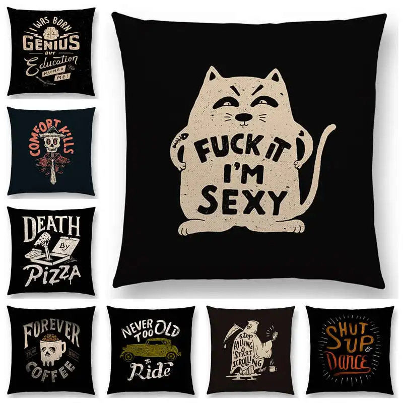 Hot Sale Funny Cartoon Interesting Words Decorative Letters Death Coffee Pizza Watcher Sexy Cat Dance Cushion Cover Pillow Case
Hot Sale Funny Cartoon Interesting Words Decorative Letters Death Coffee Pizza Watcher Sexy Cat Dance Cushion Cover Pillow Case