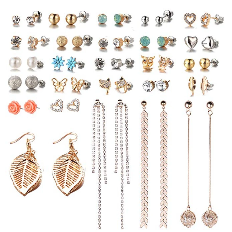 DANZE 26 Pairs/lot Fashion Gold Leaf Bird Butterfly Crystal Flower Stud Earring Set For Women Pendant Sweet Romantic Style
DANZE 26 Pairs/lot Fashion Gold Leaf Bird Butterfly Crystal Flower Stud Earring Set For Women Pendant Sweet Romantic Style