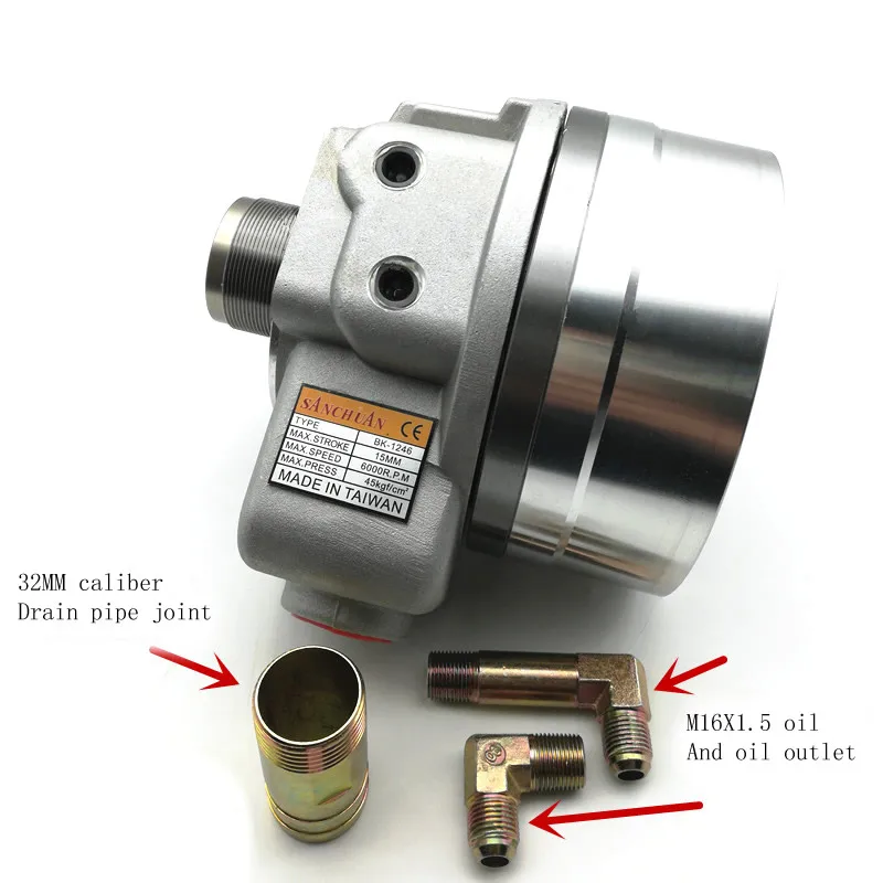 Taiwan Sanchuan BK-1246 through hole 46MM thread M55*2,Hollow hydraulic chuck rotary cylinder three-jaw chuck cylinder
Taiwan Sanchuan BK-1246 through hole 46MM thread M55*2,Hollow hydraulic chuck rotary cylinder three-jaw chuck cylinder