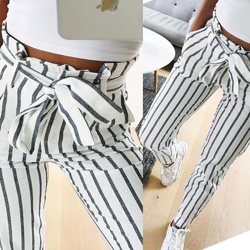 2018 fashion autumn women casual mid waist pants white striped bow tie drawstring sweet elastic waist pockets casual trousers
2018 fashion autumn women casual mid waist pants white striped bow tie drawstring sweet elastic waist pockets casual trousers