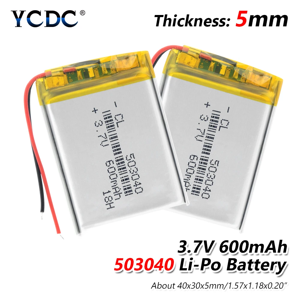 1/2/4 Pieces 600mAh 503040 Lithium Li-ion Polymer Battery 40x30x5mm Li-Po Battery Cell For Voice Recorder Headset Speaker E-book
1/2/4 Pieces 600mAh 503040 Lithium Li-ion Polymer Battery 40x30x5mm Li-Po Battery Cell For Voice Recorder Headset Speaker E-book