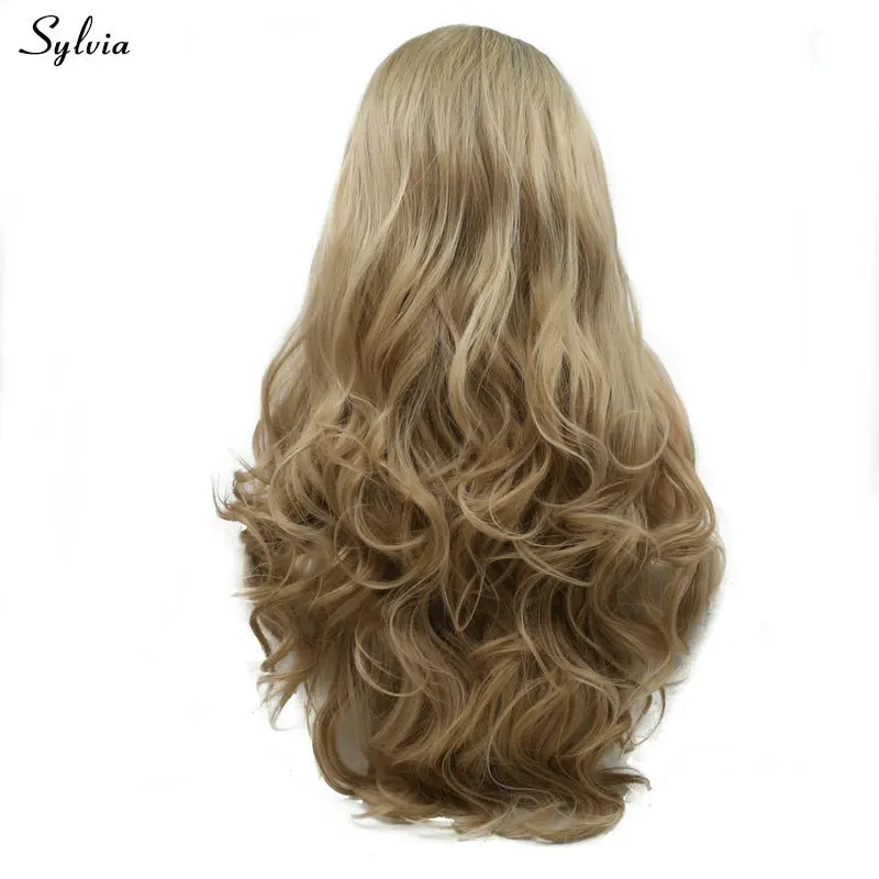 dark roots ombre blonde synthetic lace front wig (1)