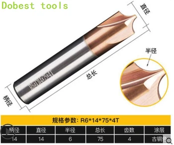 1Piece R6X14X75X4T R-angle coated tungsten steel chamfer alloy milling cutter R 0.5-R 6 
1Piece R6X14X75X4T R-angle coated tungsten steel chamfer alloy milling cutter R 0.5-R 6