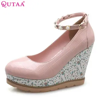 QUTAA 2018 Women Pumps PU Leather Woman Shoes Platform Wedge High Heel String Bead Buckle Ladies Wedding Pumps Size 34-42
QUTAA 2018 Women Pumps PU Leather Woman Shoes Platform Wedge High Heel String Bead Buckle Ladies Wedding Pumps Size 34-42