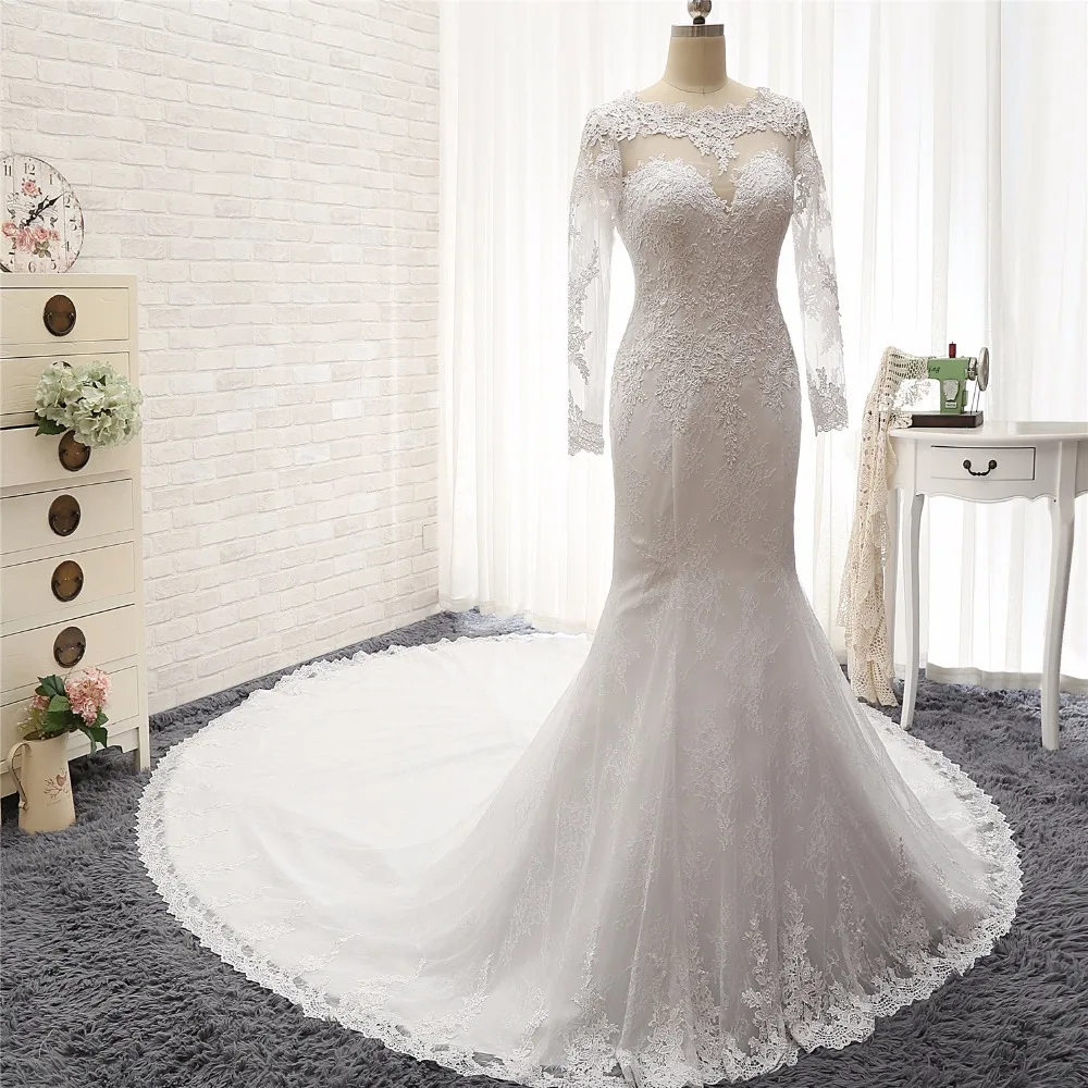 Nuevos Vestidos De Novia De Manga Larga Con Cola Larga Encaje Vintage Vestido De Novia Corte Sirena Amanda Novias Vestidos De Novia Sereia Manga Vestido De Boda De Moda Vestido De Bodade Manga Larga