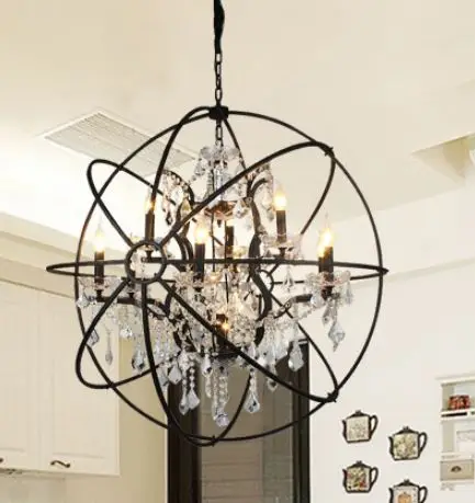 American crystal chandelier restaurant living room light Nordic retro European round globe Mediterranean iron lamps
American crystal chandelier restaurant living room light Nordic retro European round globe Mediterranean iron lamps