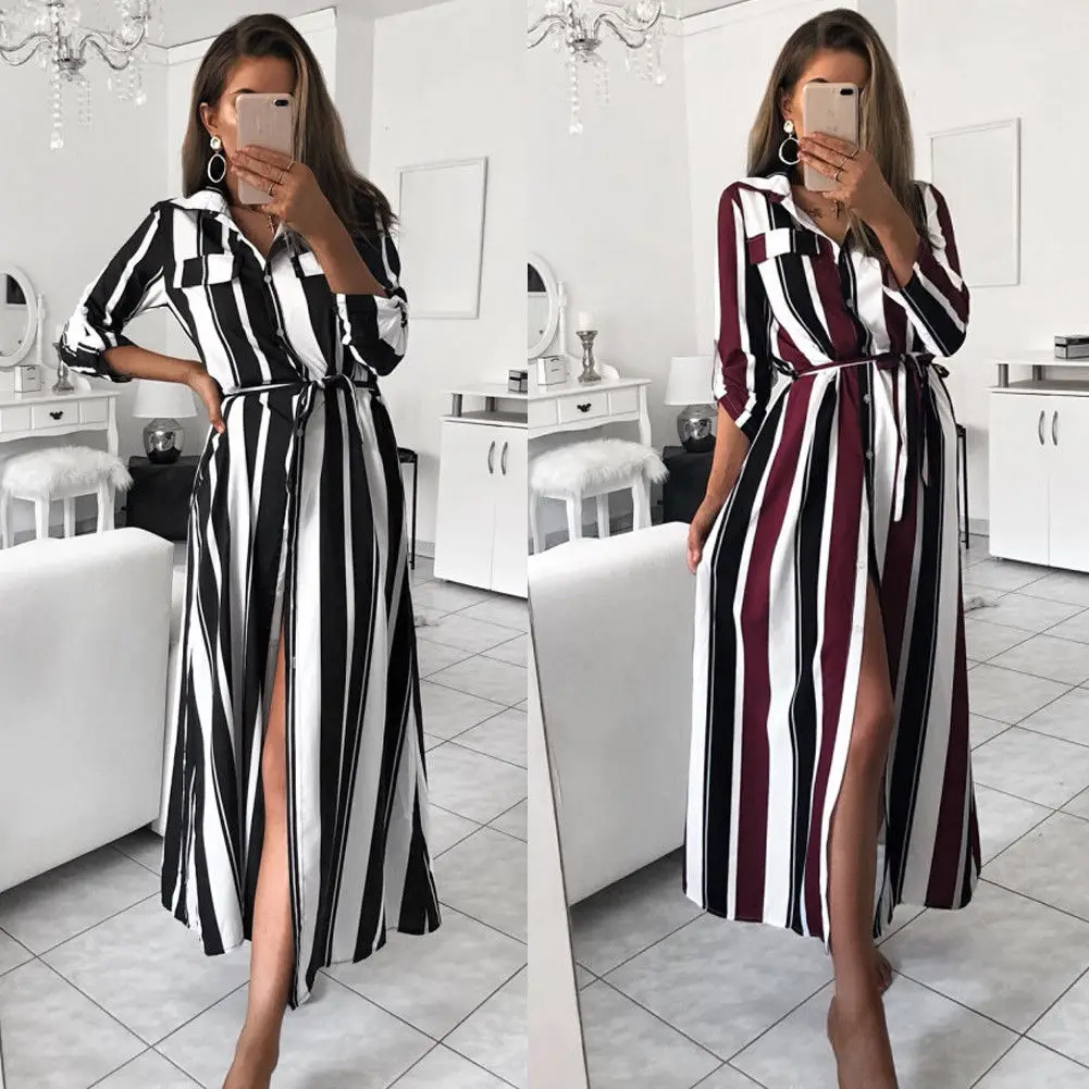 2019 NEW Autumn Women Boho Colourful Striped V Neck Ladies Party Button Midi Dress Slim Split Beach Holiday Vestido
2019 NEW Autumn Women Boho Colourful Striped V Neck Ladies Party Button Midi Dress Slim Split Beach Holiday Vestido