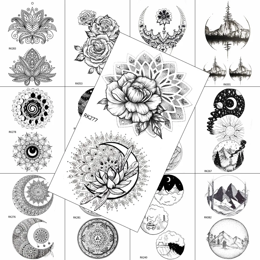 Black Henna Temporary Tattoos Sticker Mandala Flower Realistic Washable Tattoo Fake Geometric Body Art Chest Tattoos For Women
Black Henna Temporary Tattoos Sticker Mandala Flower Realistic Washable Tattoo Fake Geometric Body Art Chest Tattoos For Women
