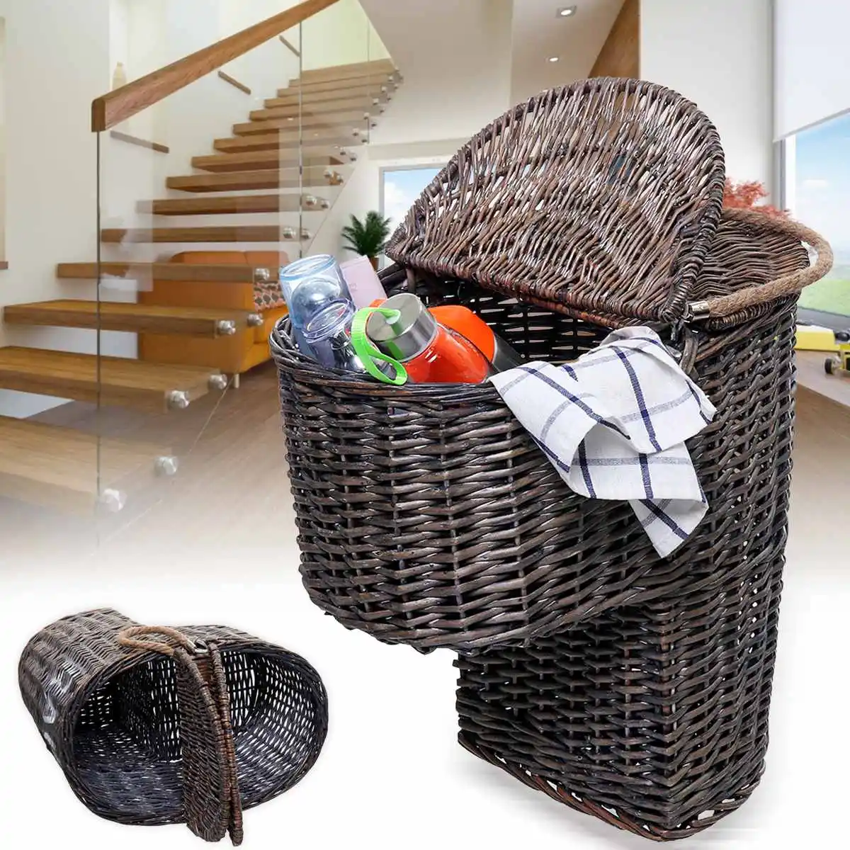 38x27x38cm Brown Woven Wicker Stair Step Basket Organizer Stylish Cosmetic Box with Handle Container Storage Clothes
38x27x38cm Brown Woven Wicker Stair Step Basket Organizer Stylish Cosmetic Box with Handle Container Storage Clothes