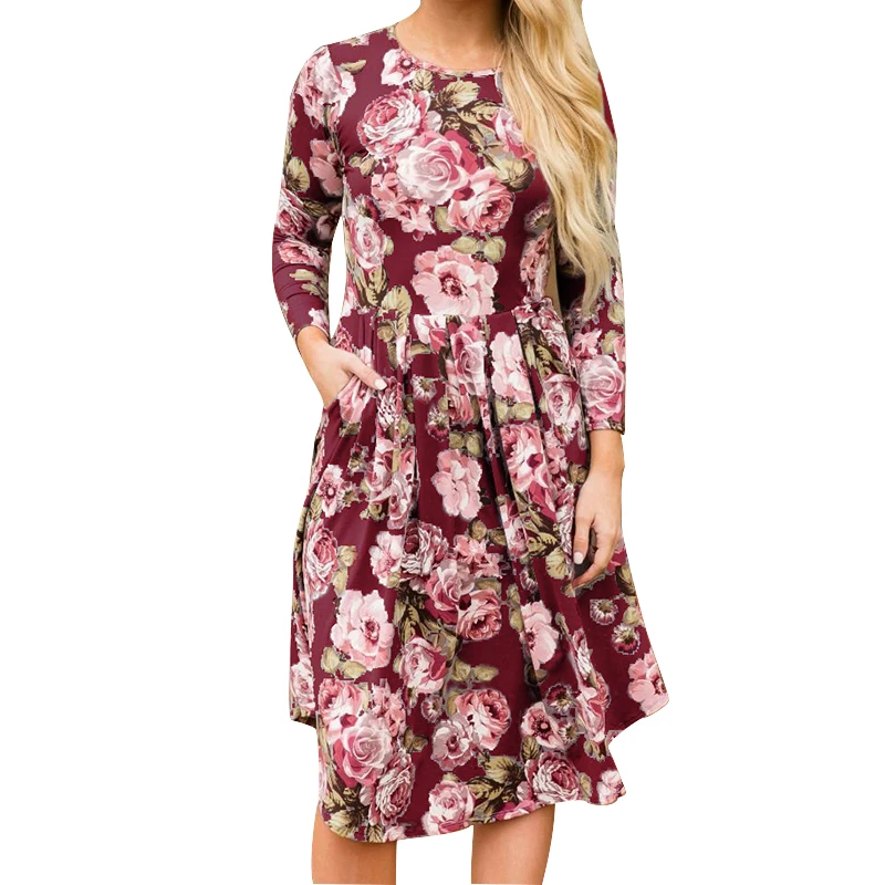 Causal Autumn Winter Dress Women Chic Vintage Knee Length Floral Printed Dress Femme Robe Dress Pockets Mujer PLus Size M0483
Causal Autumn Winter Dress Women Chic Vintage Knee Length Floral Printed Dress Femme Robe Dress Pockets Mujer PLus Size M0483