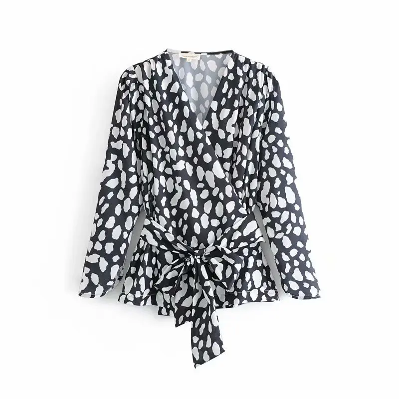 women vintage cross v neck spots printing wrapped shirt blouse ladies bow tied sashes femininas blusas chic chemise tops LS3218
women vintage cross v neck spots printing wrapped shirt blouse ladies bow tied sashes femininas blusas chic chemise tops LS3218